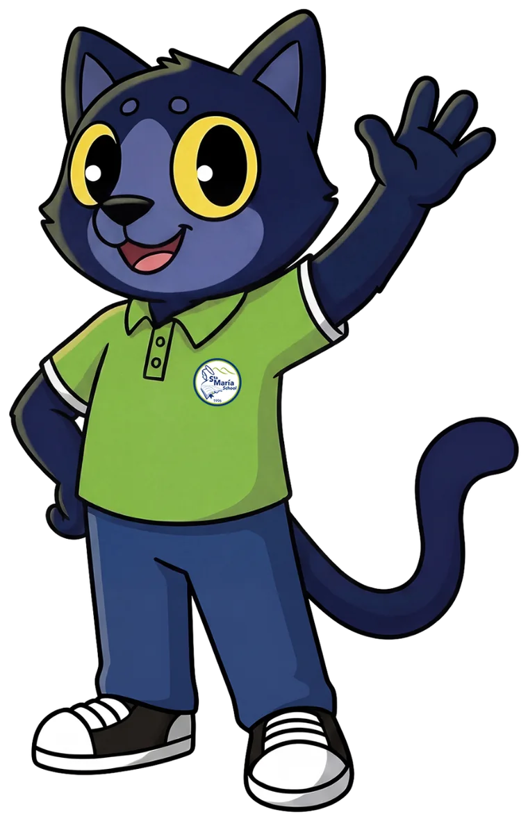 Bly, la mascota pantera de Santa María School, saludando